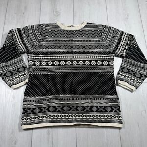 Vintage GAP Ski Sweater Men's Medium Black Ivory Fair Isle Cotton Winter Holiday